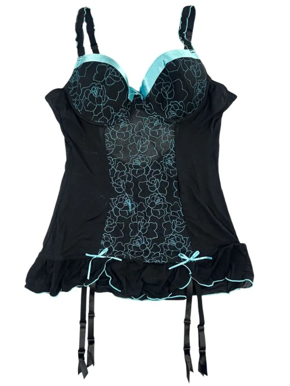 Vintage Undercover Wear Black & Turquoise Floral Corset Top